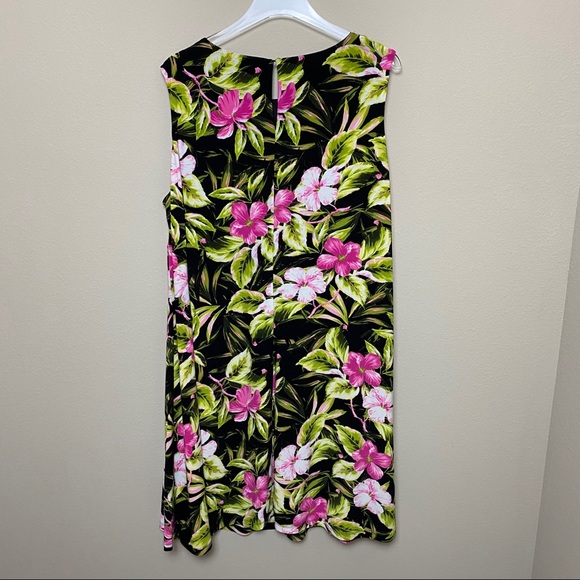 Kasper | Black Pink Green Hibiscus Dress - Picture 5 of 10